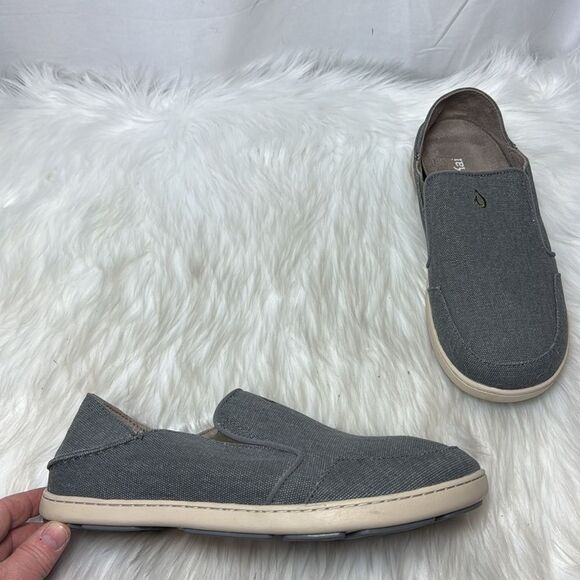 Olu Kai Nohea Love Grey Canvas‎ Men\'s Slip-On Shoes Sz 9 main image 5